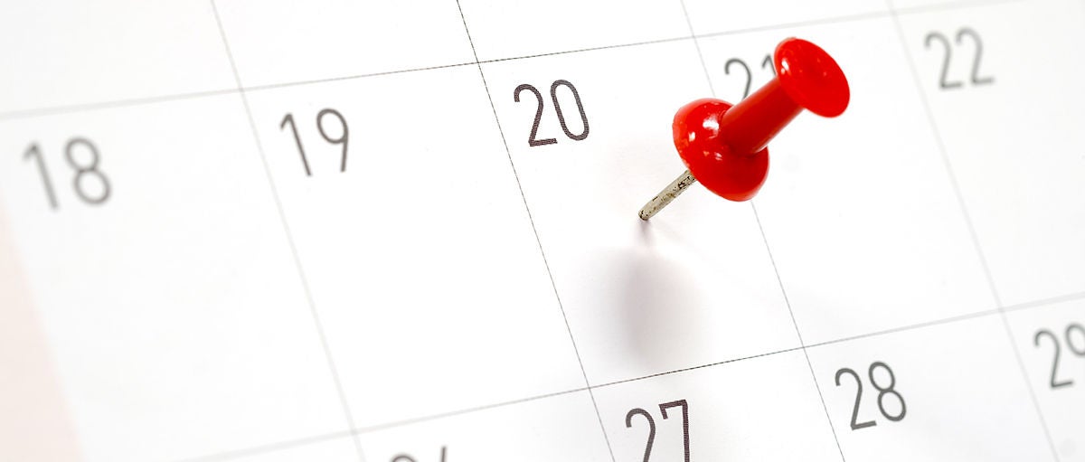 Embroidered red pins on a calendar on the 20th with selective focus, Embroidered red pins on a calendar on the 20th with selective fo